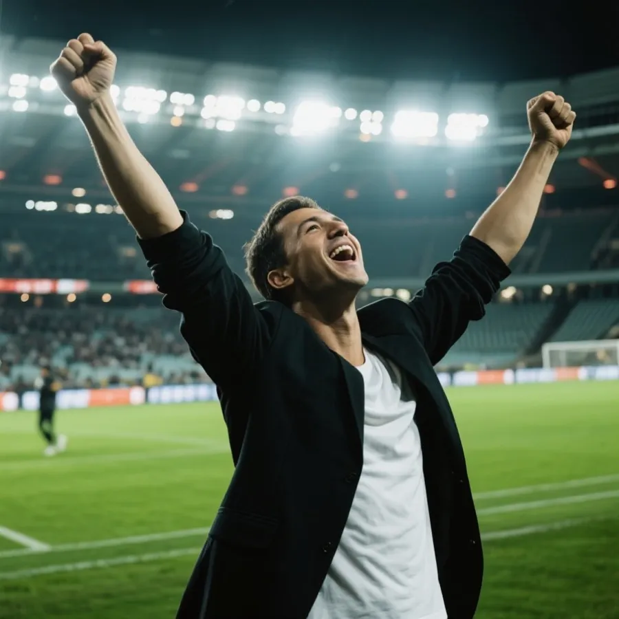 球员在灯光下庆祝的高燃瞬间